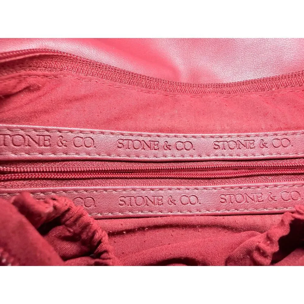 Stone & Co Red Leather Shoulder Bag Flap Purse Knot Strap Medium Y2K Style